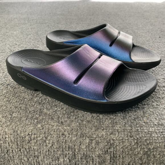 Oofos Ooahh Slides Women Size 7 Black Purple Lightweight Recovery Sandals Rubber - Picture 2 of 13